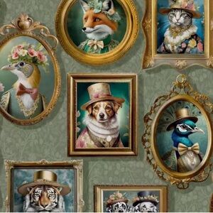 1 roll Holden Wallpaper- Regal Beasts Sage Green Background, 56 sq ft, New!